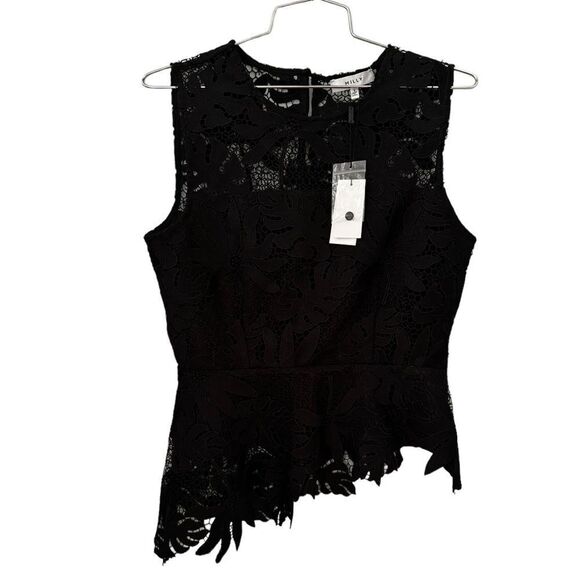 MILLY LENA PALM LACE EMBROIDERY SLEEVELESS PEPLUM BLOUSE IN BLACK S NWT - Picture 5 of 9